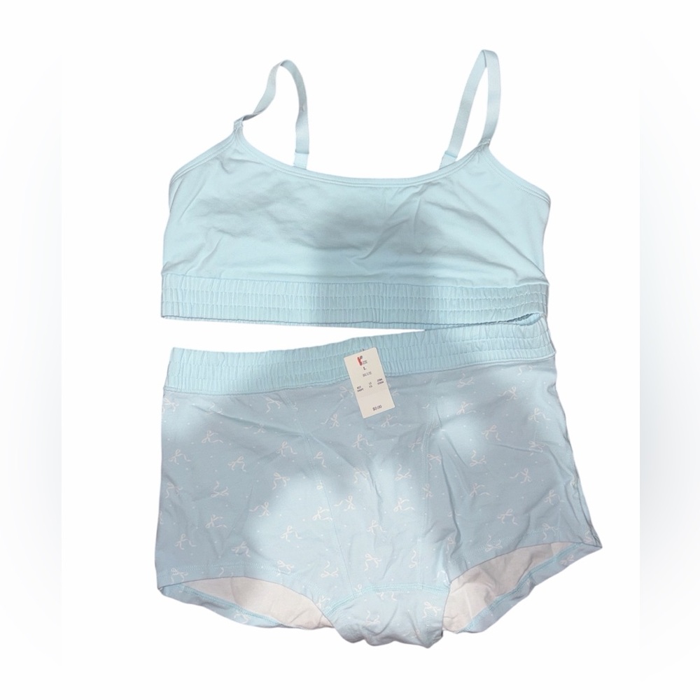 Colsie Target Light Blue Ribbed Bandeau Top & High Waist Shorts Lounge Set L #22